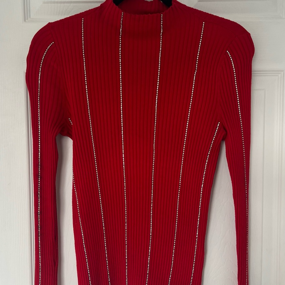 INC International Concepts - Red Sweater with Rhinestone stripe design